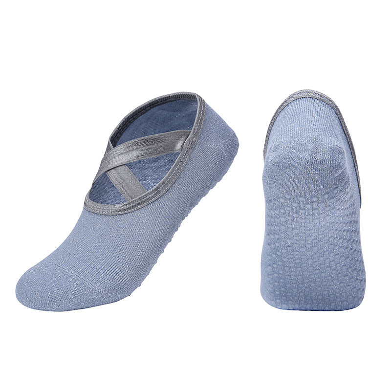 New Fashion Silk Women Yoga Sports Socks Anti-Slip Gym Fitness Underwear Breathable Cross Back Pilates Dance Sport Ankle Socks