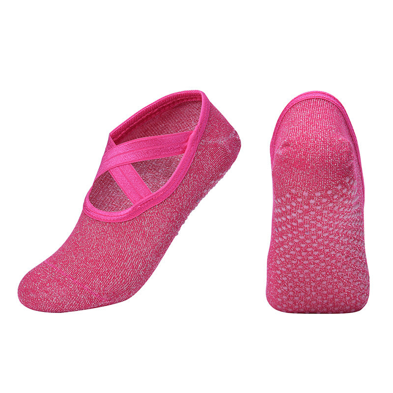 New Fashion Silk Women Yoga Sports Socks Anti-Slip Gym Fitness Underwear Breathable Cross Back Pilates Dance Sport Ankle Socks